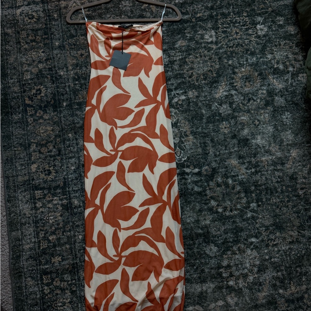 See You Monday Strapless Dress in Orange and Cream